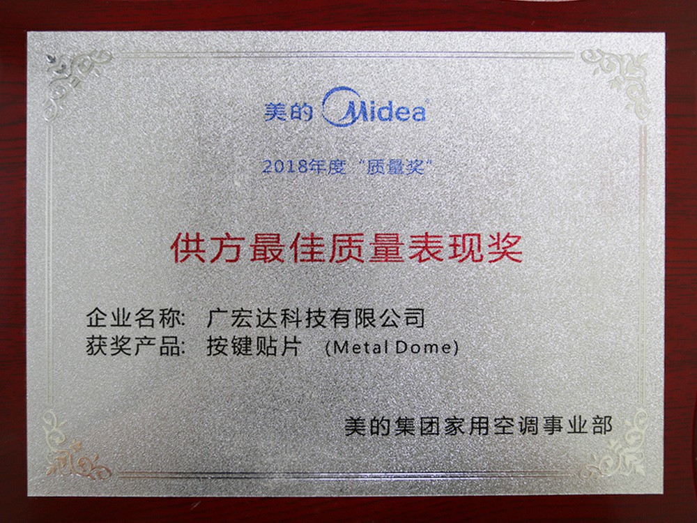 美的最佳供方質(zhì)量證書